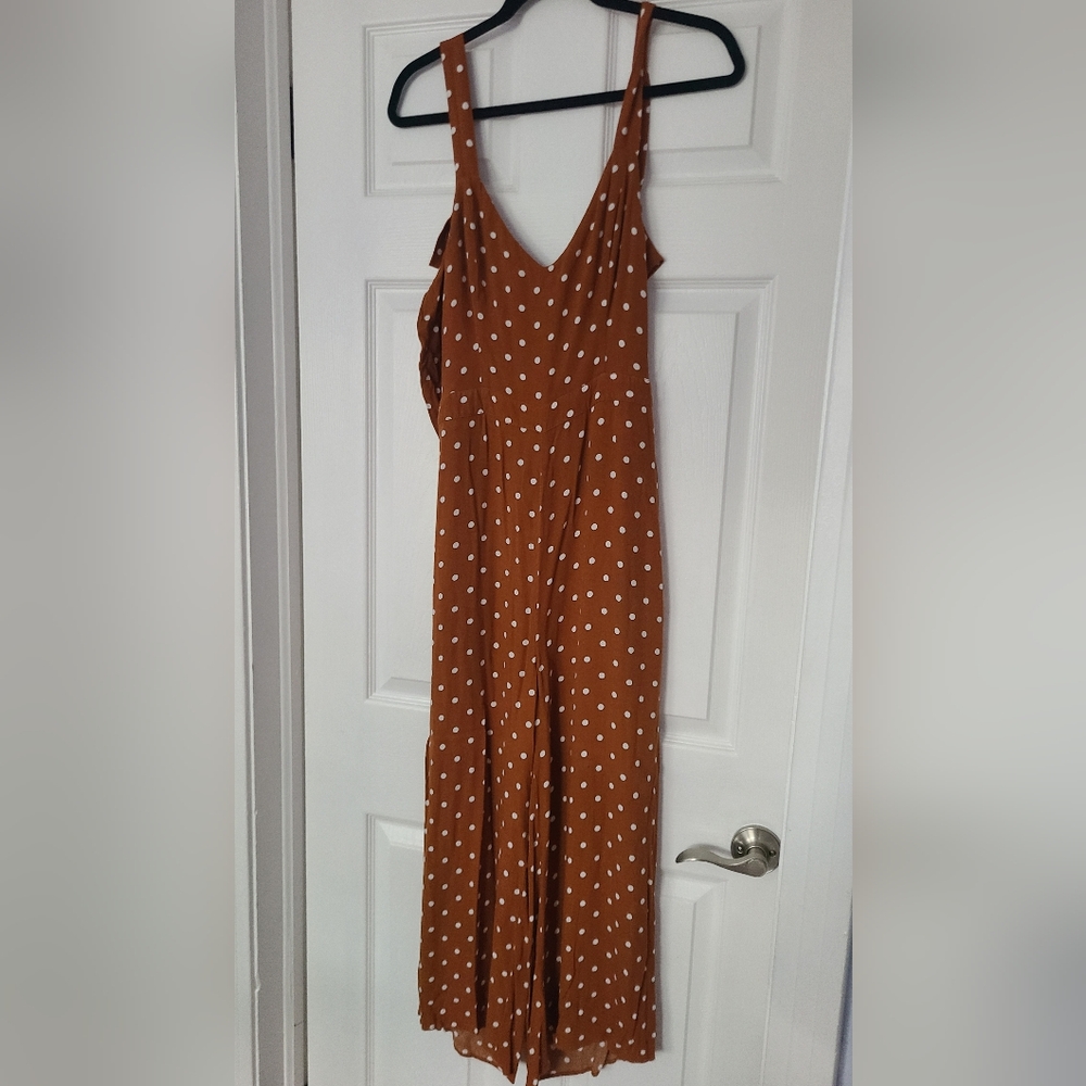 American Eagle Brown and White Polka Dot Jumpsuit